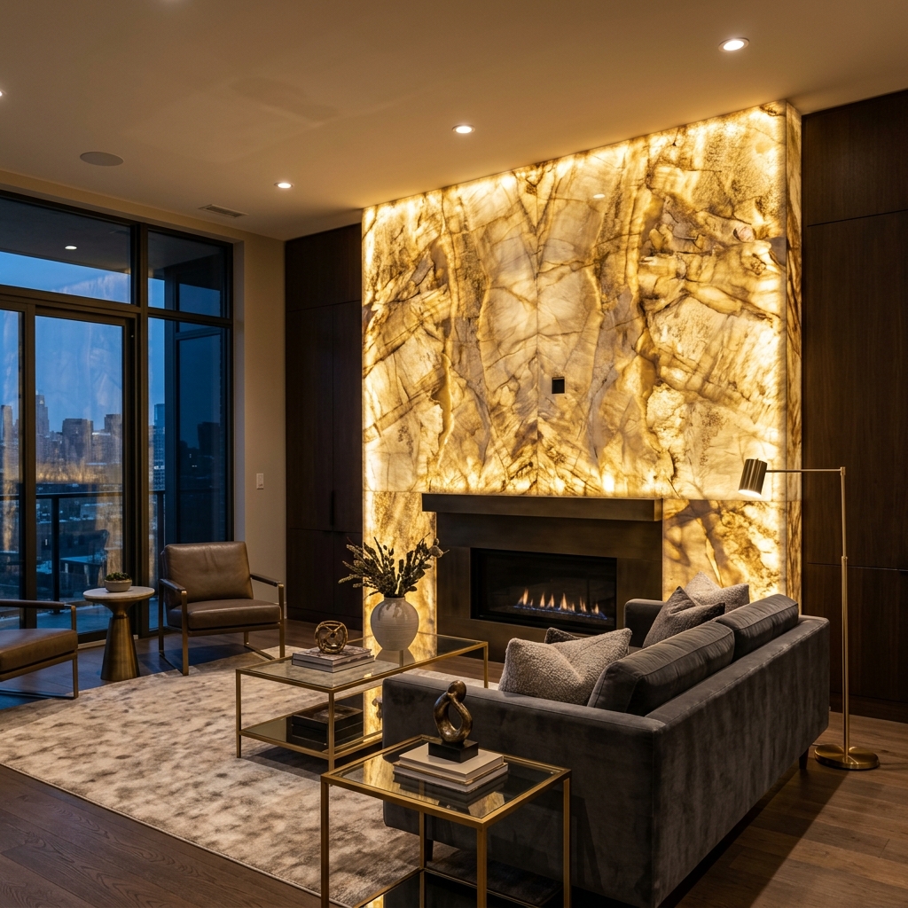 Backlit luxury feature wall installation