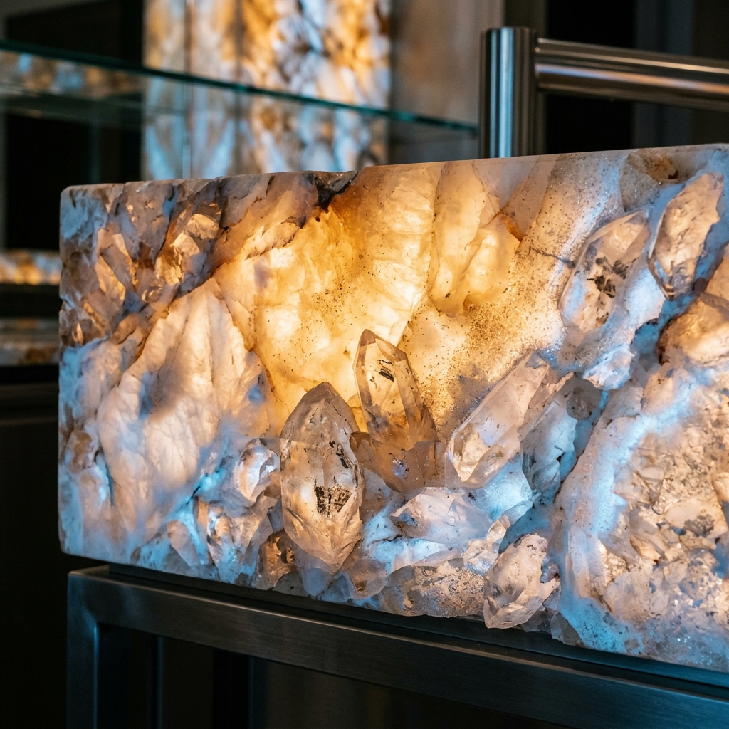 Translucent Quartz backlit slab close-up